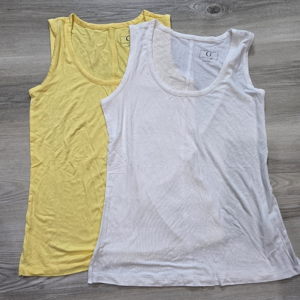 G by Giuliana 2-pack EcoLuxe Jersey Knit Tanks White/Yellow Size XS NWOT